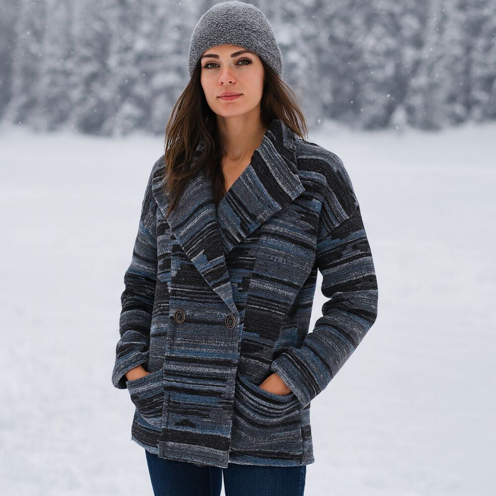 prAna Arria Aztec Wool Blend Jacket Womens L Southwest Indigo Slouchy Oversized